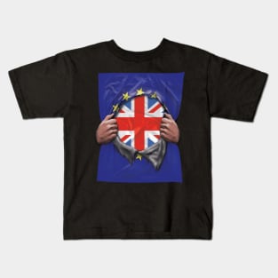 United Kingdom Flag European Union Flag Ripped Open - Gift for European Union Scottish Welsh Or Irish From United Kingdom Kids T-Shirt